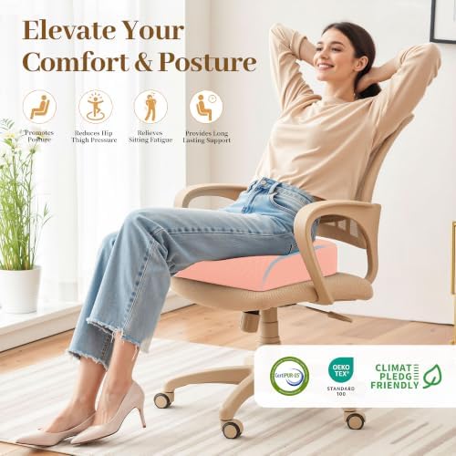 TranquilRelax 2XL Memory Foam Seat Cushion for Office Chair, 3.7-Inch, Pink - Image 6