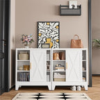 COFaR White 37" H Sliding Door Storage Cabinet, Half Open Half Closed Design, 3-Tier Kitchen Organizer with Adjustable Shelves, 150 lbs Top, Metal Coffee Bar & Buffet Sideboard for Dining Room - Image 4