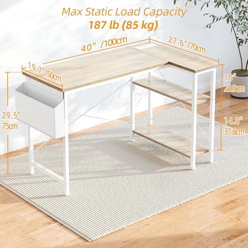 TIQLAB L Shaped Computer Desk with Power Outlets, 40 Inch Small Corner Desk with Reversible Shelves, Gaming Desk Computer Table Study Writing Table for Home Office Bedroom Small Space, Maple - Image 3