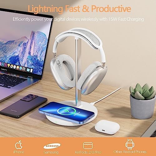 Hiwe Headphone Stand with Wireless Charger, Gaming Headset Holder for Desk - Image 4