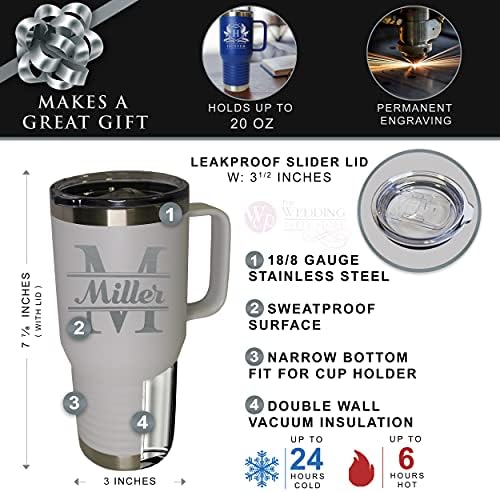 The Wedding Party Store Personalized 20 oz Stainless Steel Powder Coated Vacuum Insulated Double Walled Travel Tumbler Coffee Mug with Handle and Lid (White) - Image 3