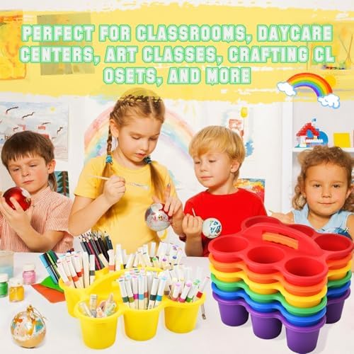 Haundry 6 Pack Classroom Caddy Storage Basket with Handle, Plastic Drink Cup Caddy Holder, 6 Compartments for Kids, Table, Office, Arts, Crafts, Crayon, Marker, Pencil, School Supplies - Image 5