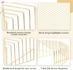 2 Pcs 2 Pcs Wire File Sorter Desk 7 Section Organizer, Golden - Image 4