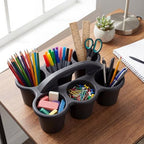 6 Pack 6 Cup Caddy for Classroom Plastic Round Desk Table Caddy, Black - Image 3