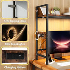 DreamDashio Desk Hutch with Outlets & LED, Desktop Bookshelf with Drawer - Image 7