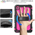 SEYMAC stock Tablet Case for Lenovo Tab One / K9 (TB305FU) 8.7 inch Drop-Proof Protection Cover with 360° Rotate Stand & Strap [Pen Holder] & Screen Protector 2025, Rose+Black - Image 3