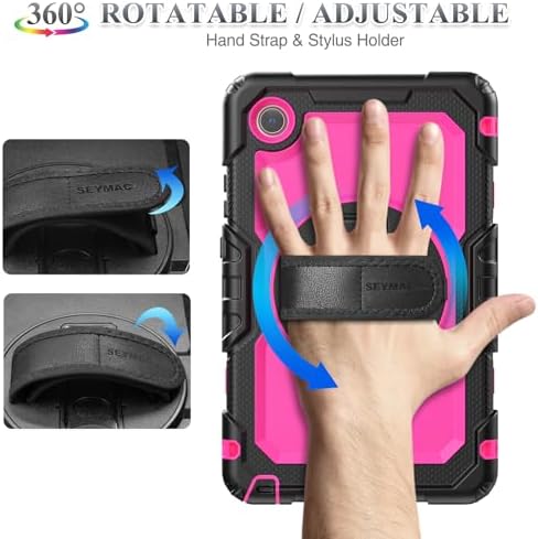 SEYMAC stock Tablet Case for Lenovo Tab One / K9 (TB305FU) 8.7 inch Drop-Proof Protection Cover with 360° Rotate Stand & Strap [Pen Holder] & Screen Protector 2025, Rose+Black - Image 3