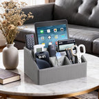 PU Leather Desk Organizer, Remote Control Holder, Grey - Image 2