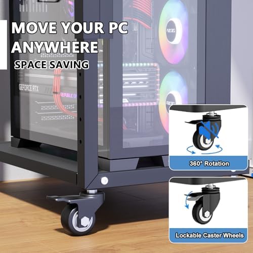 Computer Tower Stand with Power Outlet, 6 Level Height Ajustable PC Tower Stand for Floor, Mobile Rolling CPU Holder Cart for Gaming, Office, Home, 21.34"-28.3", Black - Image 6