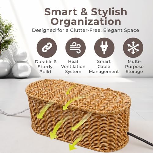 Cable Management Box, Handmade Rattan Cord Organizer for Power Strip - Image 4