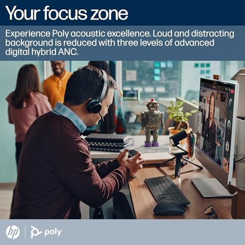 Poly Voyager Focus 2 UC Bluetooth Headphones with Mic & Charging Stand - ANC - Connect to PC or Mobile via Bluetooth - Microsoft Teams Certified - Includes BT700 USB-C to USB-A Adapter, Travel Case - Image 2