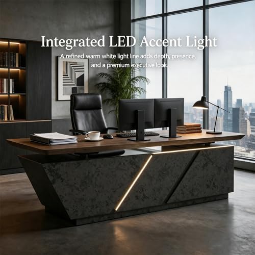 SAINTCY Professional Executive Desk with Privacy Panel & Drawers | Electric Standing Desk for Law Firms, Financial Offices & Corporate Campuses | Modern Workspace Solution (Left Return, 87 in) - Image 4