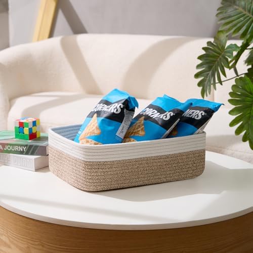 MiniArk Large Shallow Organizing Baskets 15x11x5.1 Inches - Rope Woven Storage Bins for Bathroom, Shelves, Cube Closet, White Mixed Brown 3 Packs - Image 5