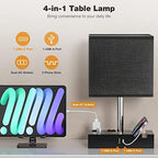 Black Bedside Table Lamps Set of 2 - Dimmable, USB C+A, 2 AC Outlets - Image 2