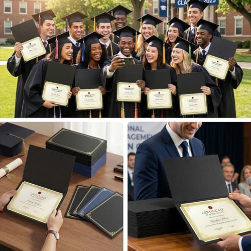 SUNEE Certificate Holders, 100 Packs Black Diploma Holders, Certificate Covers with Gold Foil Border for Letter Size 8.5 x 11 Certificate Paper, Cardstock, Award, Graduation, Documents - Image 7