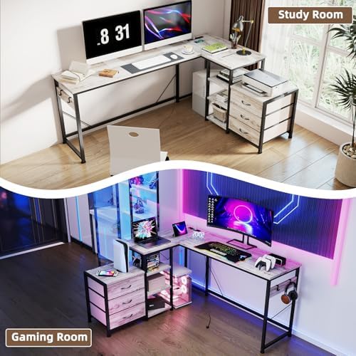 YOSHOOT 55" L Shaped Computer Desk with 3 Fabric Drawers, Gaming Desk - Image 7
