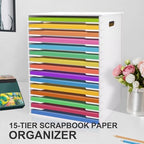 SONGWAY 12x12 Paper Storage Organizer - 15 Tier Desk File Organizer with Adjustable Shelves, Letter Mail Tray, 12x12 Stackable Scrapbook Paper Storage Cube for Home Office Classroom - Image 2