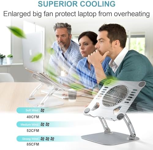 SHUWEI 360Rotating Laptop Cooling Stand w/Fan, Fits 15'' Laptop, Bule-Gray - Image 3