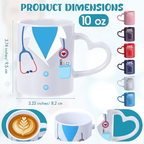 Pickmesh Nurse Week Gifts Bulk, 6 Pack Ceramic Nurse Coffee Mugs with Heart Handles, 10 oz Nurses Appreciation Cups for RN, CNA, Nursing Students, Graduation, Staff Coworker Gifts - Image 2
