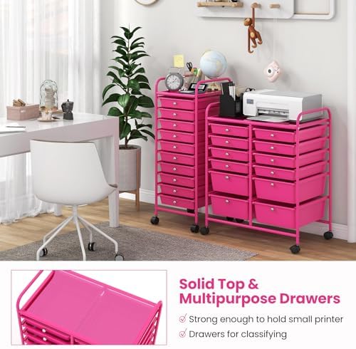 LDAILY 12 Drawer Rolling Storage Cart, Craft Cart Organizer on Wheels w/Metal Frame, Large Capacity & Smooth Drawer, Rolling Cart w/Drawers for Classroom, Office - Image 6