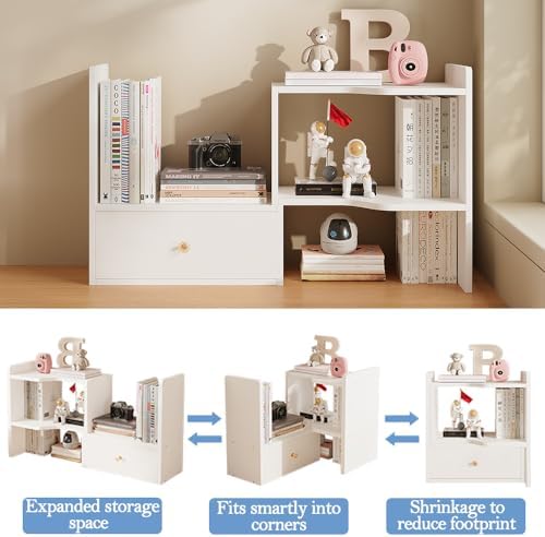 Wood Desktop Bookshelf, Freestyle Adjustable Wood Display Desk Shelf - Image 4