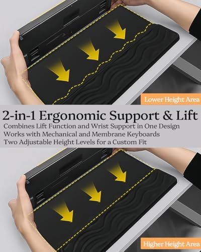 Wrist Rest for Computer Keyboard, 2 in 1 Keyboard Wrist Support Pad, Memory Foam Keyboard Riser Holder Lift Tray with Wrist Pad for Easy Typing for Office Desk, Home, School (150-Black) - Image 6