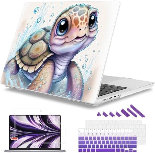 Mektron for 2026 MacBook Pro 14-inch M5 Case A3427 A3426 Fits 2025-2021 A3434 M4 A3112 A3401 A3185 M3 A2918 A2992 M2 A2779 M1 A2442 Pro/Max, Printed Plastic Hard Shell Laptop Cover, Cute Turtle by Mektron