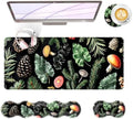 Large Keyboard Mouse Pad Set, Extended Mouse Pad+Keyboard Wrist Rest Support, Memory Foam Ergonomic Easy Typing, 4Pcs (31.5×11.8 in) Desk Pad Set for Office Home,Mushrooms and Leaves by Unknown