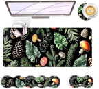 Large Keyboard Mouse Pad Set, Extended Mouse Pad+Keyboard Wrist Rest Support, Memory Foam Ergonomic Easy Typing, 4Pcs (31.5×11.8 in) Desk Pad Set for Office Home,Mushrooms and Leaves by Unknown
