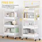 TOOLF 4 Tier Rolling Cart, Metal Utility Storage Cart with Pegboard, White - Image 6