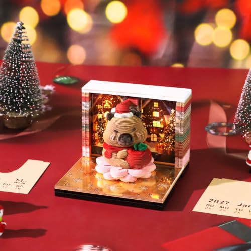 2027 3D Paper Carving Desk Calendar With LED Light (Capibara) - Image 2