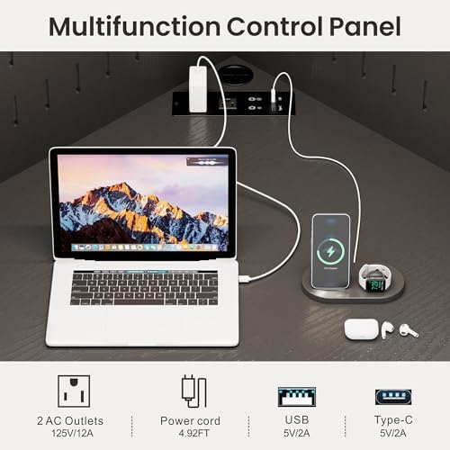 Corner Computer Desk with Hutch & Shelves and LED Reading Lights, Black - Image 4