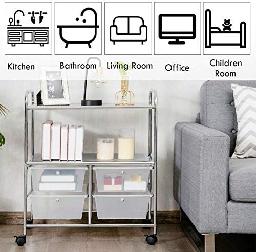 Giantex Rolling Storage Cart w/ 4 Drawers 2 Shelves Metal Rack Shelf Home Office School Beauty Salon Utility Organizer Cart with Wheels (White) - Image 6