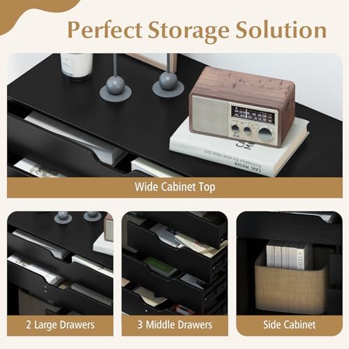 DREAMADE Rolling File Cabinet, 5-Drawer Filing Cabinet, Black - Image 4