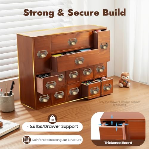 Desk Organizer with 14 Drawers, 4 Tier Wooden Apothecary Cabinet Desktop Storage Cabinet with Label Boxes, Makeup Organizer Filing Case for Office Bedroom Home, L21*W6.3*H16.7in - Image 5