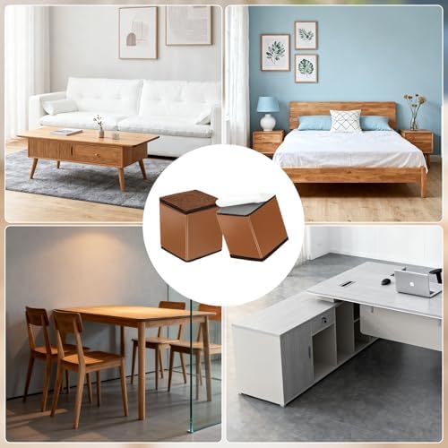 uxcell 4Pcs Self-Adhesive Furniture Risers, 2.36"x2.68" Square Heavy Duty Bed Lift Supports, Carbon Steel Table Sofa Risers with Felt Pads for Chair, Table, Sofa Legs, Leveling, Brown - Image 6