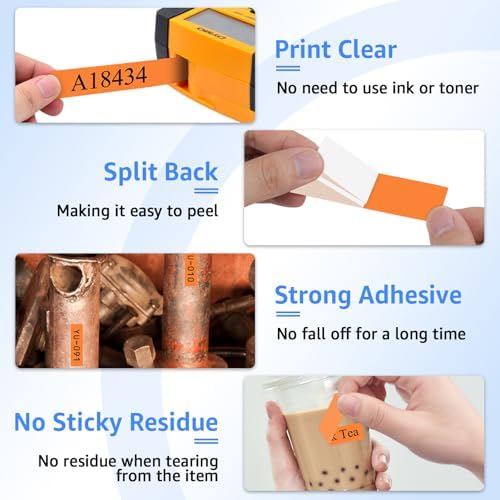 USUPERINK 4 Pack Compatible for Dymo 18434 Black on Orange 9mm 3/8'' x 5.5m 18' Permanent Vinyl Label Tape Work with Rhino Pro 1000 3000 4200 5000 5200 6000 3M PL100 PL150 Industrial Label Makers - Image 4