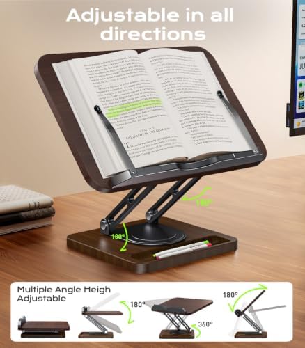 LOXP Ergonomic Book Stand for Reading, 360° Rotating Holder with Page Clip - Image 7