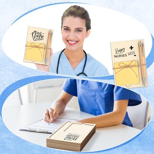 Thenshop 72 Pcs Christmas Nurse Appreciation Gifts Nurse Week Gifts Christmas Bulk 24 Inspirational Wooden Sticky Notes Holder 24 Sticky Notes 24 Ballpoint Pens for Doctor Coworker to Do List Supplies - Image 6