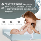 Vegan Leather Contoured Baby Changing Pad | Waterproof & Wipe-Clean PU Leather Diaper Change Mat, Soft, Wipeable Cover, Safety Strap, Non-Slip Bottom, Topper for Standard Infant Diaper Table & Dresser - Image 4