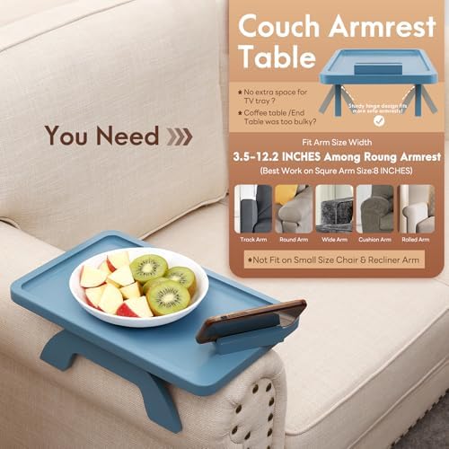SINWANT Sofa Arm Tray with 360° Rotated Phone Holder,15.35x9.84-in,Blue - Image 3