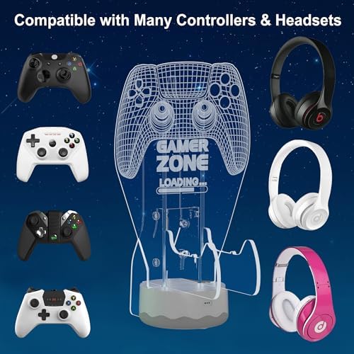 CoolGift Mart Light up Headset and Controller Stand, 16 Colors 3D LED Lights Gamepad Headphone Holder with Remote Control, Game Controller Hanger for All Universal Gaming PC Accessories - Image 2