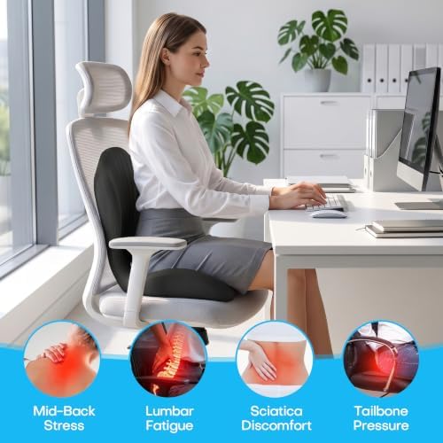Ergonomic Seat Cushion for Office Chairs Lumbar Support Pillow, Black - Image 4