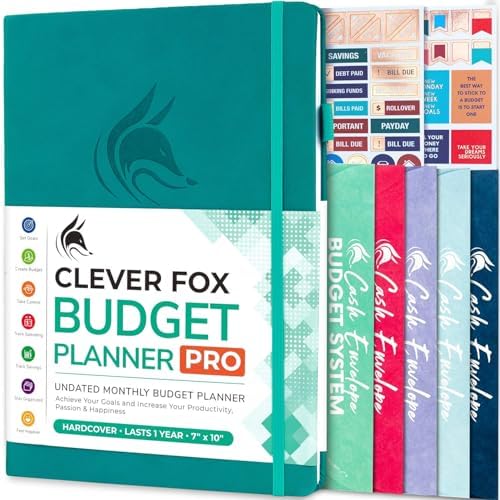 Clever Fox Budget Planner Pro with Cash Budgeting Envelopes, Turquoise by CleverFox