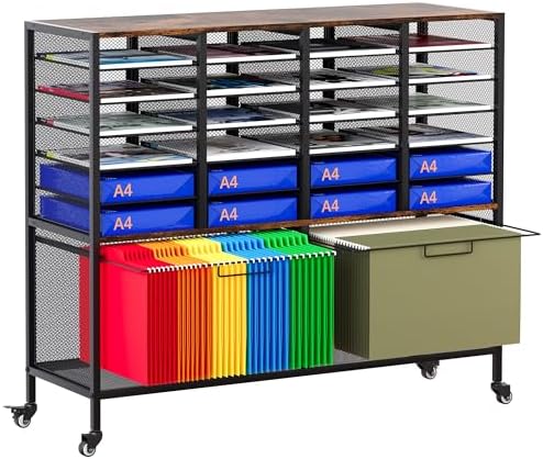 EasyPAG Rolling File Cart with 24 Slot Mail Organizer, Under Desk Storage with Hanging File Rack for Letter/Legal Folders, Mobile Filing Cabinet Printer Stand for Office Home Classroom, Black by EasyPAG