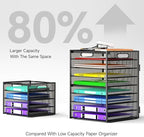 Cawukege 9 Tier Paper Organizer with Handle, Black Large Capacity Desk Organizer Mesh File Folder Letter Paper Tray Desktop Document Sorter for Classroom, School, and Office Accessories Organization - Image 3