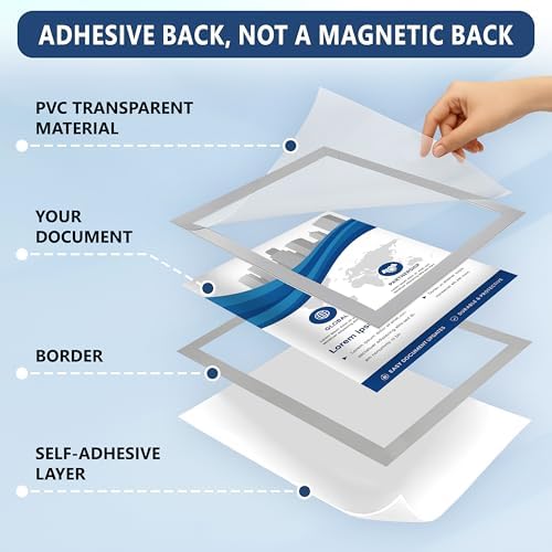 30 Pack Magnetic Sign Holder 11 x 17 with Adhesive Back - Silver Magnetics Poster Frame & Magnetic Paper Holder - Reusable Adhesive Frames 11x17 - Magnet Frame for Wall Windows - Magnet Document Holders - Image 5