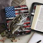 American Flag Fish Pattern Bible Cover for Women Men, Bible Case Bag with Top Handle PU Leather Bible Carrying Case for Church - Image 6