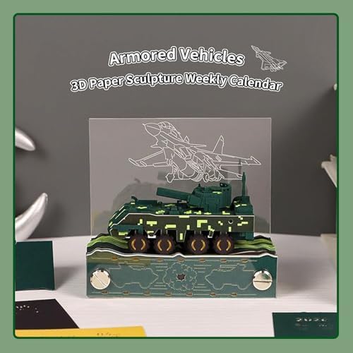 HOTOYMDS3D Calendar 2027,3D Desk Calendar 2027,3D Art Calendar Memo Pad 2027,Armored Vehicles Desktop Decoration,Tear-Away 3D Paper Art Notepad,Christmas Gift,New Year Gift/paper sculpture calendar (Armored Vehicles) - Image 5