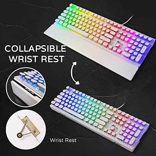 RK ROYAL KLUDGE S108 Typewriter Gaming Keyboard, Retro RGB Mechanical Keyboard, Full Size Wired Keyboards with Number Pad and Detachable Wrist Rest, Round Keycaps, Clicky Blue Switches White - Image 6